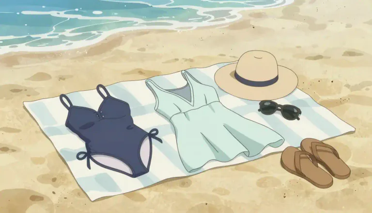 Visual representation of "beachwear" - Clothing designed for wear at the beach, typically including swimsuits and cover-ups.
