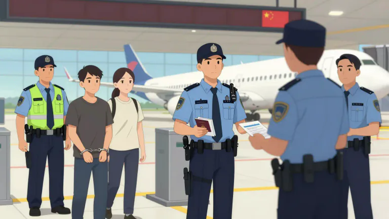Visual representation of "extradite" - To send someone back to the country where they have been accused of a crime