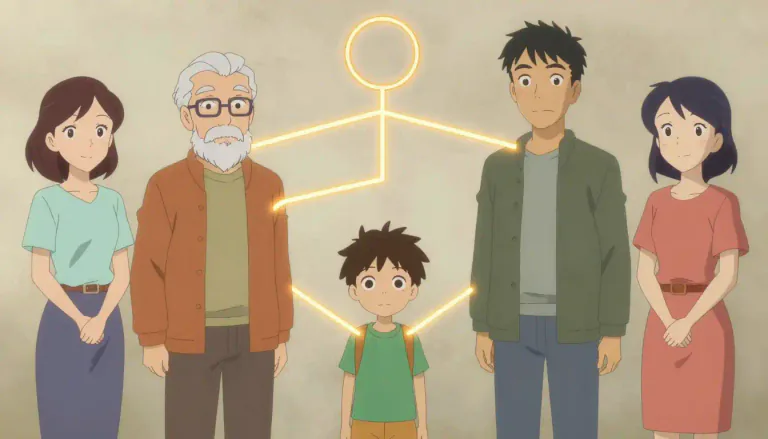 Visual representation of "patrilineal" - Relating to or based on the relationship to the father or descent through the male line.