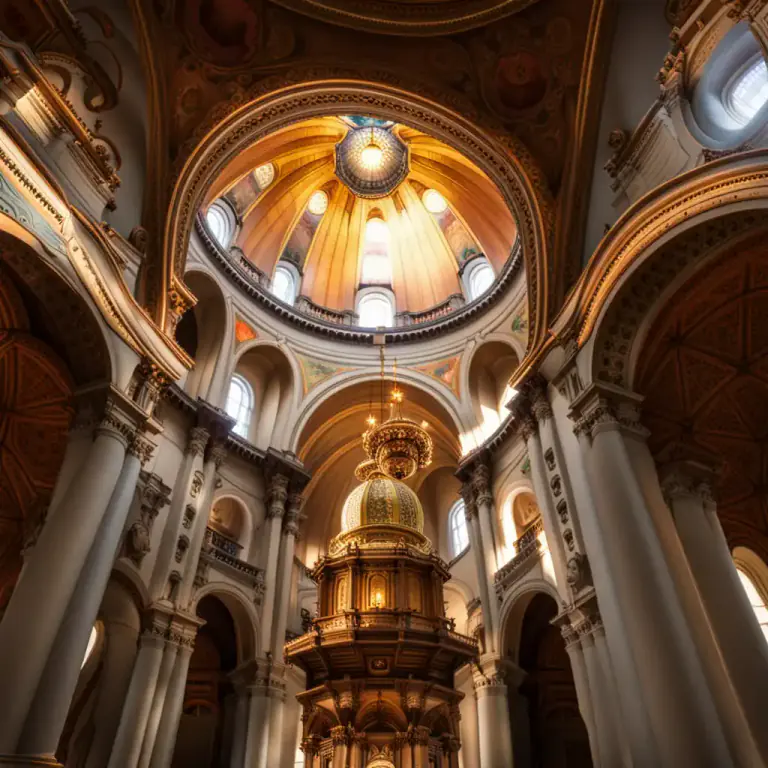 Visual representation of "lantern" - A square, round, or octagonal structure on the top of a dome or a roof, with windows or openings, to give light to the space below.