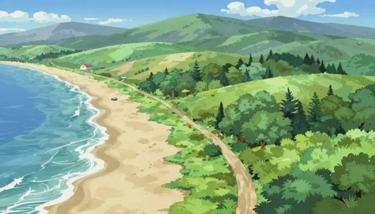 Visual representation of "inland" - Away from the coast or border and toward the middle part of a country.