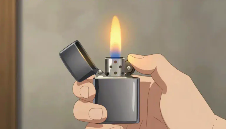 Visual representation of "lighter" - A small device that produces a flame for lighting cigarettes, candles, etc.