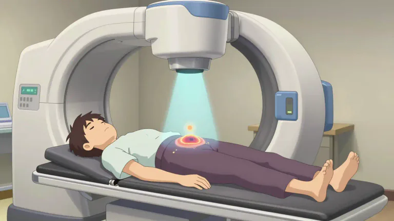 Visual representation of "radiotherapy" - A treatment that uses high doses of radiation to kill cancer cells or shrink tumors.