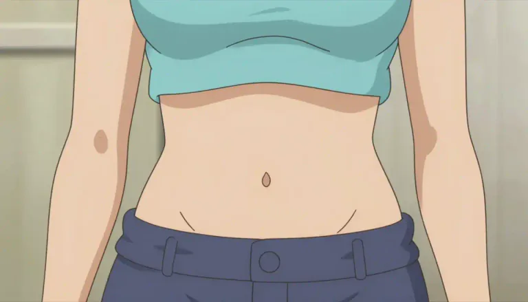 Visual representation of "midriff" - The middle part of the human body between the chest and the waist.