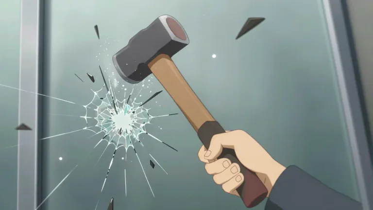 Visual representation of "break" - To separate into pieces as a result of a blow, shock, or strain.
