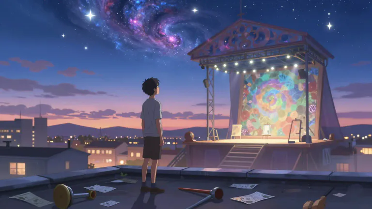 Visual representation of "stargazer" - A person who is romantic or fantasizes about greatness or ideals, often without practical grounding.