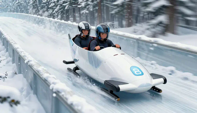 Visual representation of "bobsleigh" - A long, narrow sled with steering and brakes, used in races.