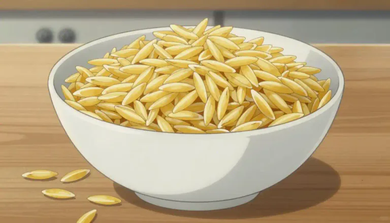 Visual representation of "orzo" - Orzo is a type of pasta shaped like grains of rice and commonly used in various dishes.