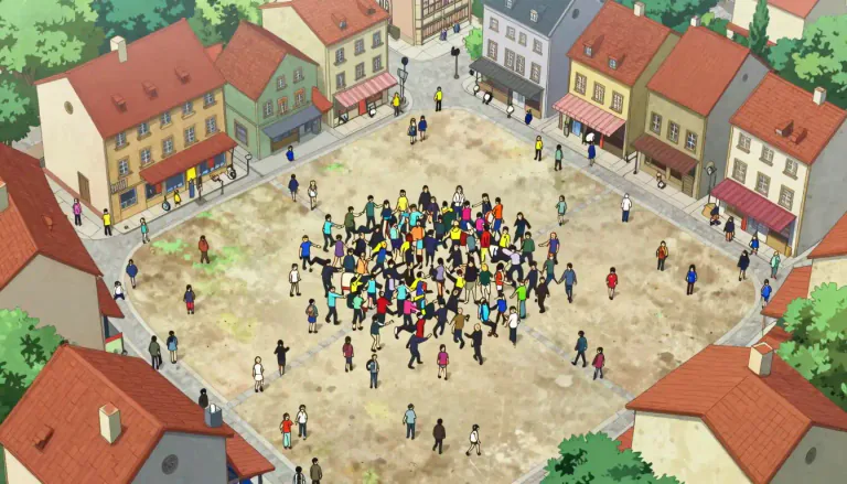 Visual representation of "dispersion" - The action or process of spreading things or people over a wide area