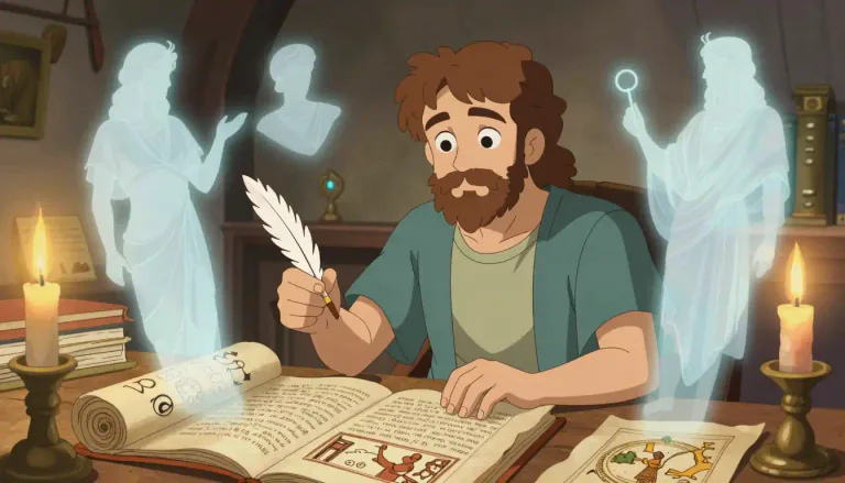 Visual representation of "mythographer" - A person who writes about myths, often analyzing their meanings, origins, and impacts on culture and society.