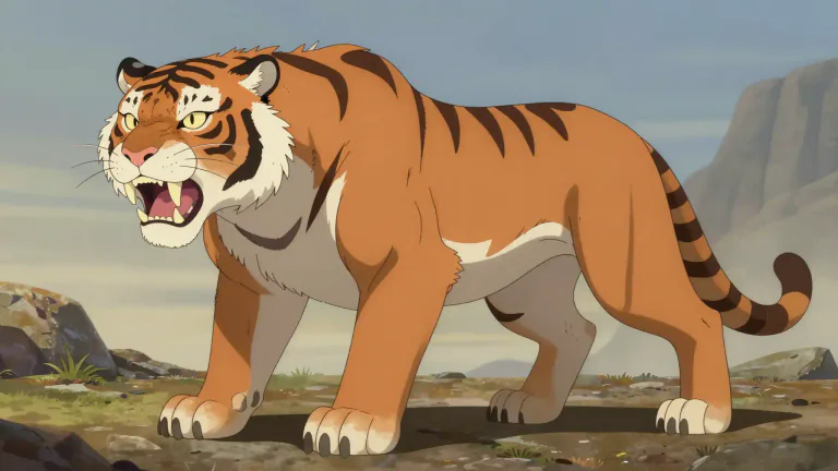 Visual representation of "sabertooth" - A large extinct predatory mammal with long, curved canine teeth, known scientifically as part of the subfamily Machairodontinae within the family Felidae.