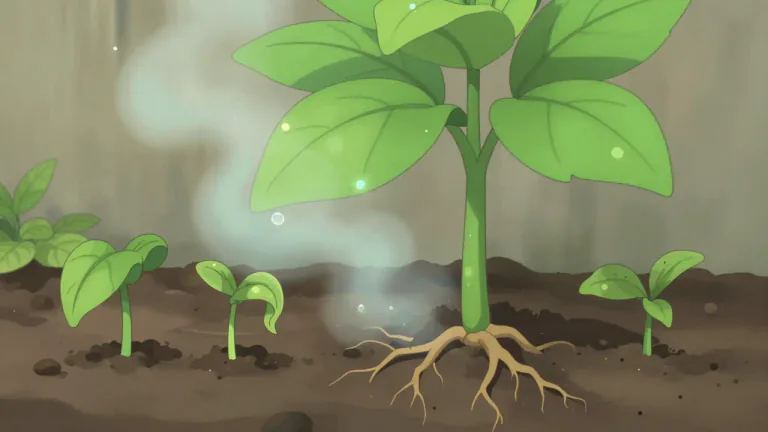 Visual representation of "allelopathy" - A biological phenomenon where one plant or organism produces chemicals that can inhibit or benefit the growth of nearby plants.