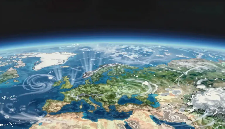 Visual representation of "troposphere" - The troposphere is the lowest region of the atmosphere that extends from the Earth's surface to about 8 to 15 kilometers high, where clouds and weather events happen.