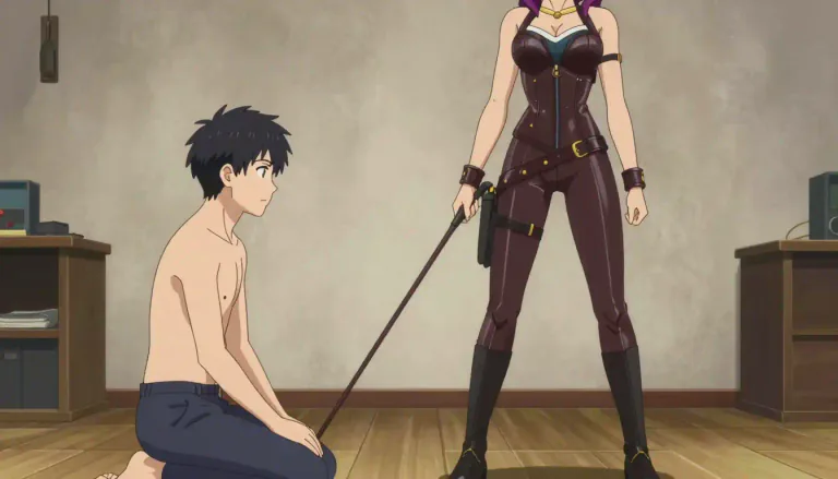 Visual representation of "dominatrix" - A woman who takes the dominant role in BDSM practices, often requiring submission from their partner.