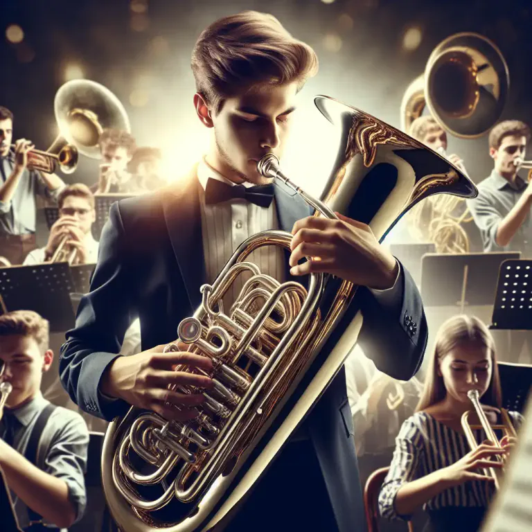 Visual representation of "baritone" - A type of large brass musical instrument that is smaller than a tuba and is often used in bands