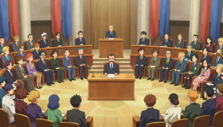 Visual representation of "convocation" - A large formal meeting of people, such as a group of religious leaders or university officials.