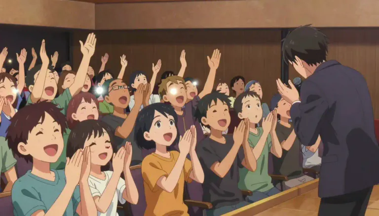 Visual representation of "ovation" - A long and loud applause from an audience.