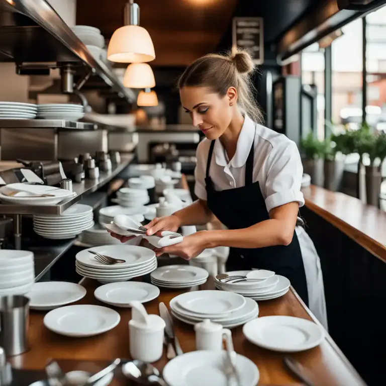Visual representation of "bus" - In restaurant jargon, to clear dishes and utensils from tables.