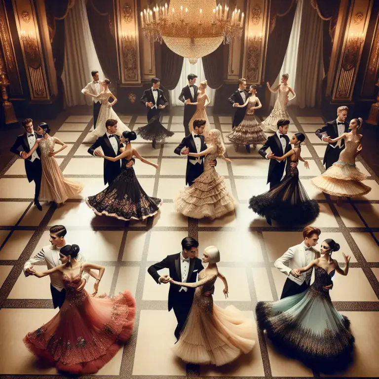 Visual representation of "quadrille" - A dance for four couples in square formation.