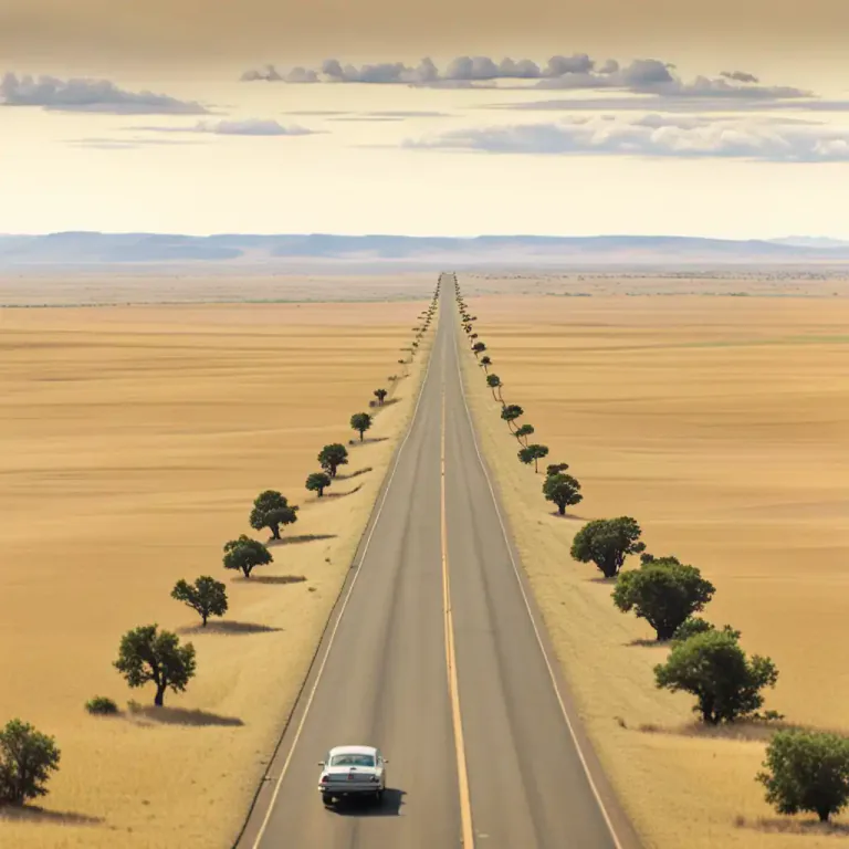 Visual representation of "plain" - A large area of flat land with few trees.