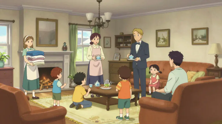 Visual representation of "menage" - people living together in the same house, especially a family and the servants