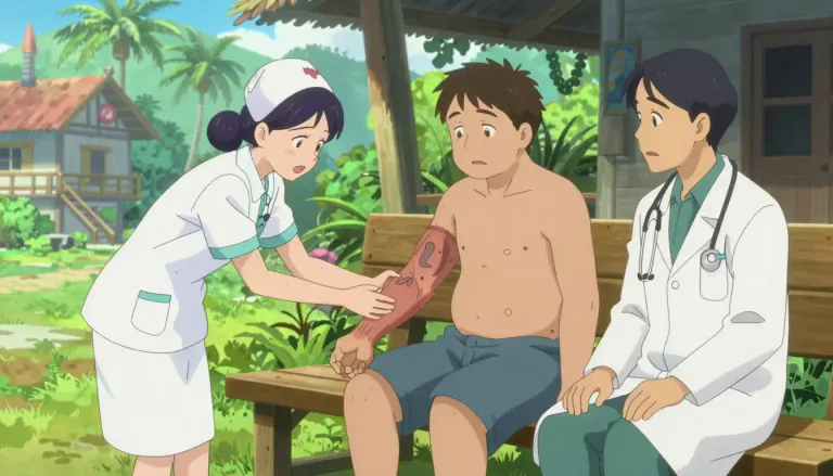 Visual representation of "filariasis" - A tropical disease caused by parasitic worms, leading to swelling of the limbs and genitals.