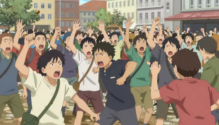 Visual representation of "tumult" - A loud, confused noise, especially one caused by a large group of people.