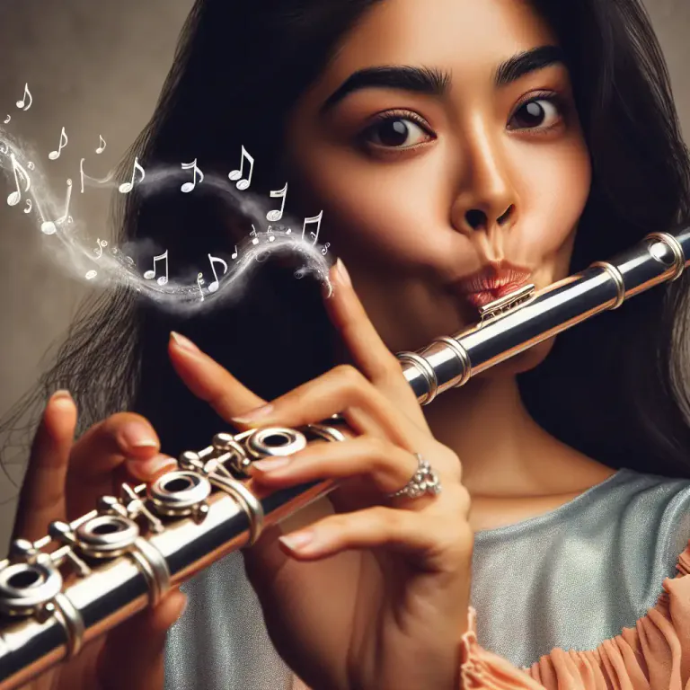 Visual representation of "blow" - to produce a sound by forcibly expelling air through the lips into or over a musical instrument.