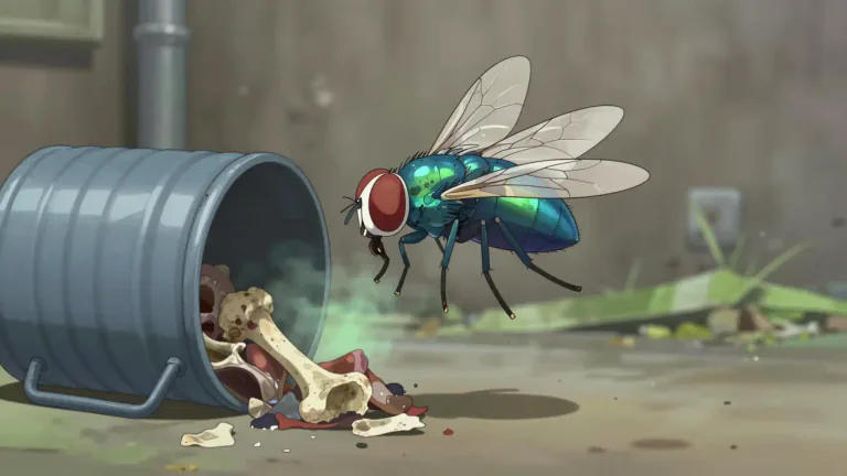 Visual representation of "blowfly" - A type of fly that is often found around dead animals and garbage.