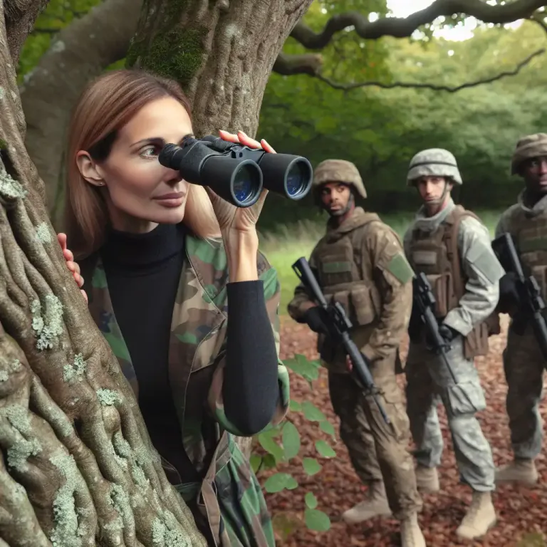 Visual representation of "spotter" - A person who observes and reports on enemy activities or movements during a war