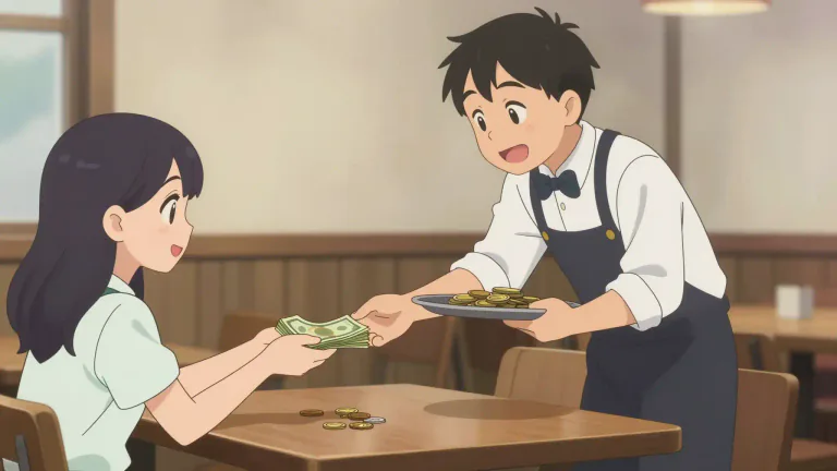 Visual representation of "gratuity" - Money given to someone (like a waiter) as a thank you for good service.
