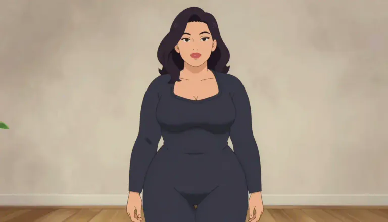 Visual representation of "curvaceous" - Having an attractively large, round, and often slightly heavy body shape, especially in the hips and chest area.