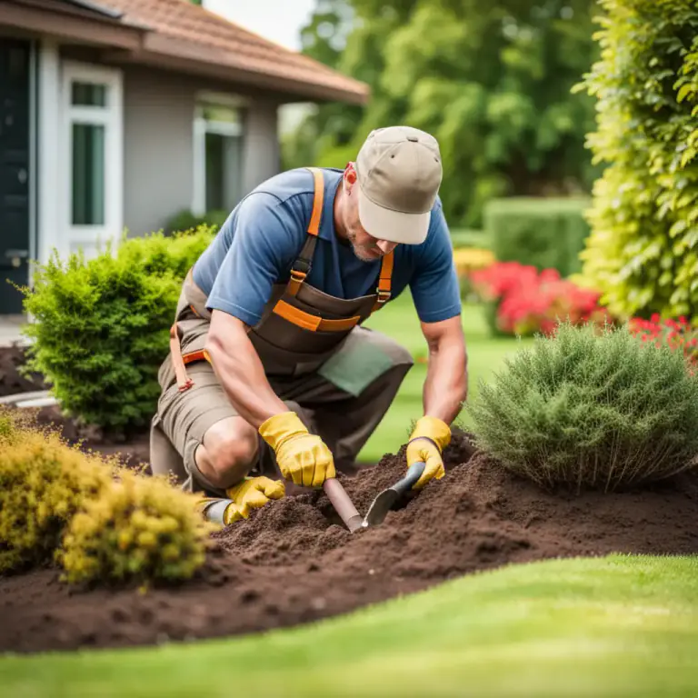 Visual representation of "landscape" - To make a garden or other piece of land more attractive by adding things or changing its shape