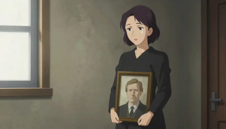 Visual representation of "widow" - A woman whose husband has died and who has not married again