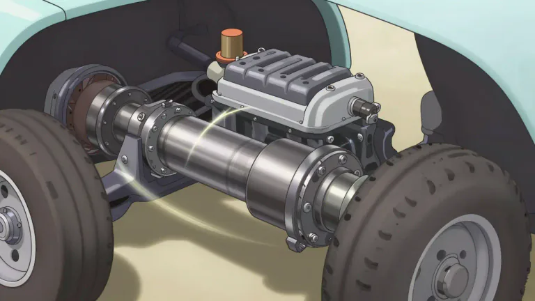 Visual representation of "driveshaft" - A driveshaft is a rotating shaft that transmits torque and rotation from the engine to the wheels in a vehicle.