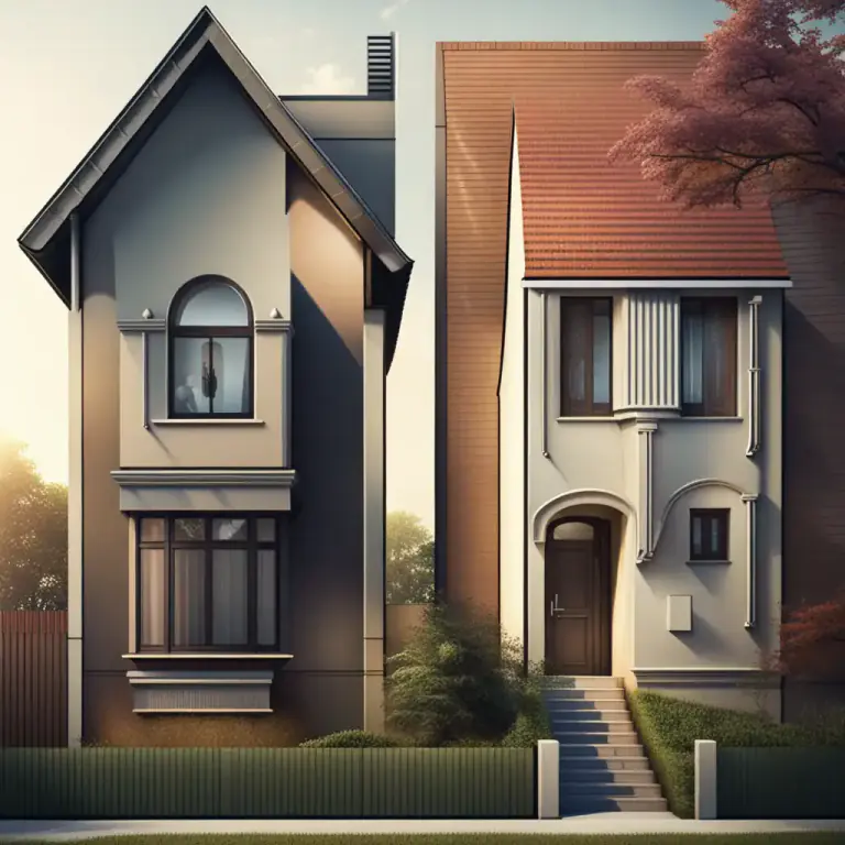 Visual representation of "semi" - A house that is joined to another house on one side by a shared wall