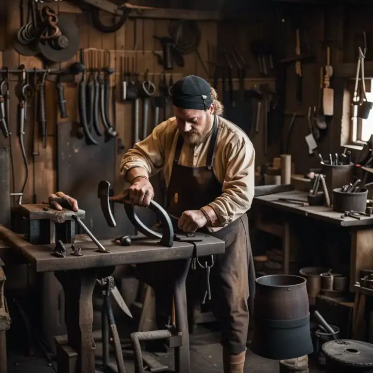 Visual representation of "ironmonger" - A person who sells or makes items made of iron