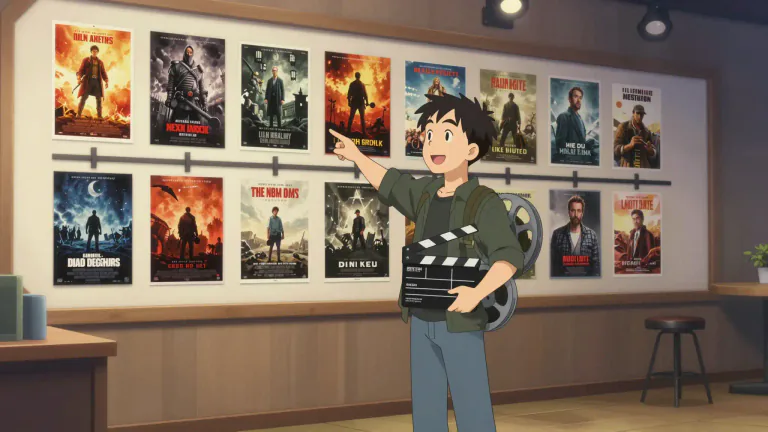 Visual representation of "filmography" - A list of films or movies that an actor, director, or producer has worked on, often detailing their contributions.