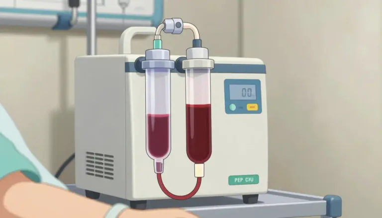 Visual representation of "dialyzer" - A device used in dialysis to remove waste products and excess fluid from the blood.