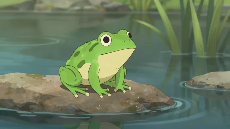 Visual representation of "frog" - A small animal that has smooth skin, lives in water and on land, and jumps high.