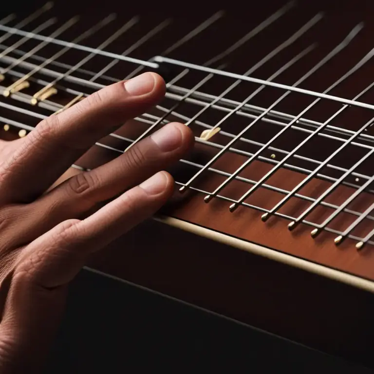 Visual representation of "tab" - A part of a written musical piece that directs a player to put their finger on a specific place on a guitar.