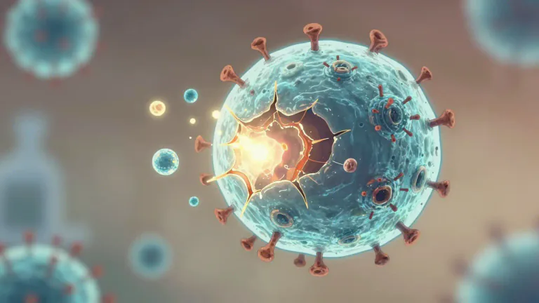 Visual representation of "lyse" - To break down or destroy cells, often through the action of a virus or an enzyme.