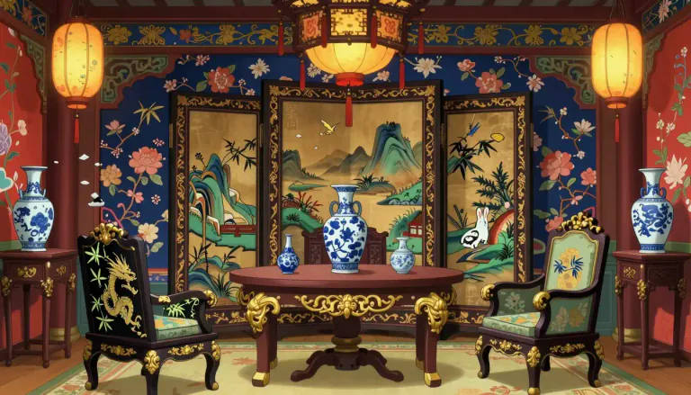 Visual representation of "chinoiserie" - A style of art and decoration that reflects Chinese influence, often seen in Western design from the 18th century.