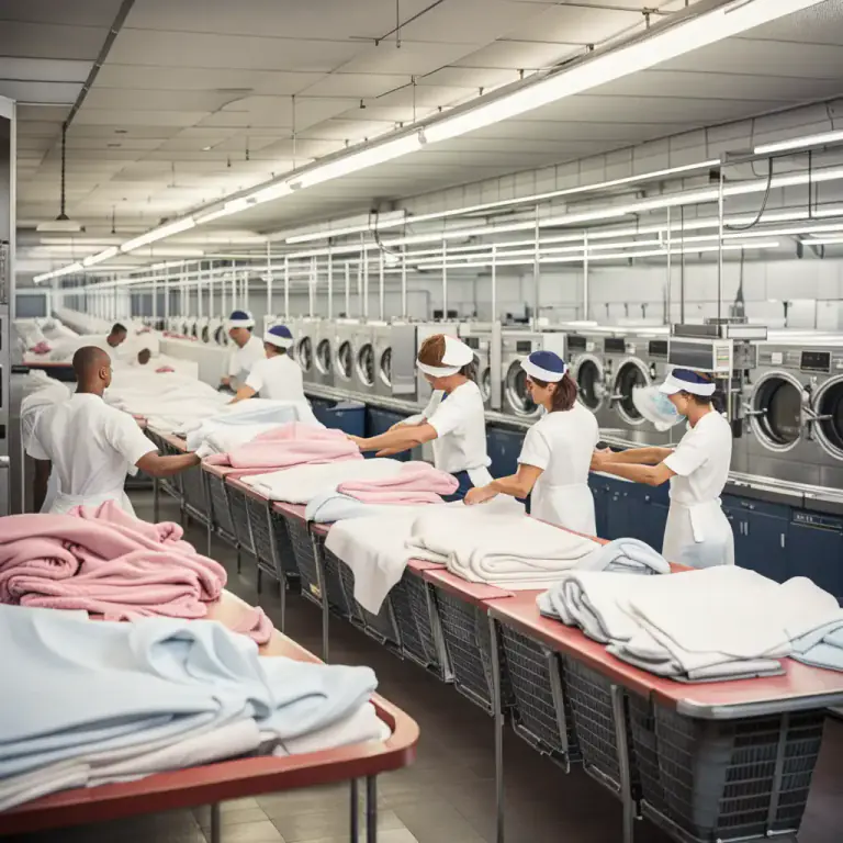Visual representation of "laundry" - A business which offers services to wash, dry and often iron clothes and materials.