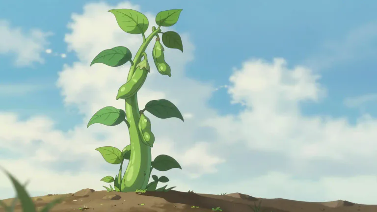 Visual representation of "beanstalk" - A tall stem of a bean plant.