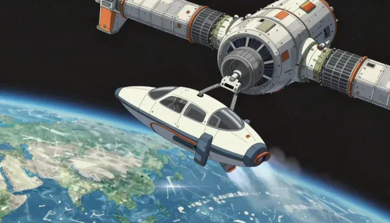 Visual representation of "undock" - to separate a spacecraft, ship or other vehicle from another one or from a station or platform