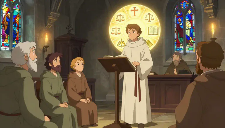 Visual representation of "thomistic" - Relating to the philosophy and teachings of St. Thomas Aquinas, especially regarding theology and ethics.