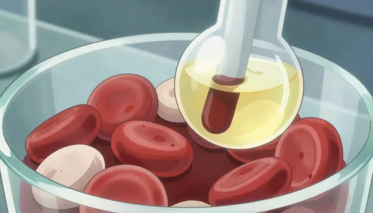Visual representation of "serum" - A clear liquid part of blood, especially when we separate it from the red and white blood cells.