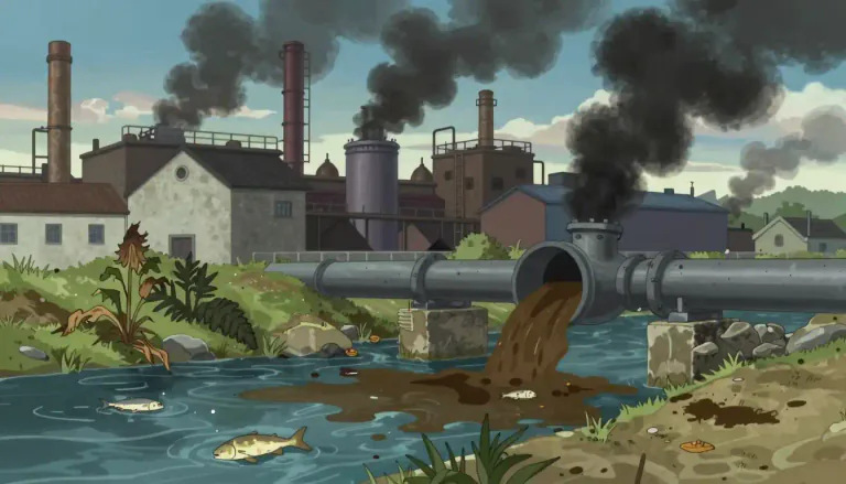 Visual representation of "polluter" - A person or thing that pollutes an environment, which can be air, water, or soil.