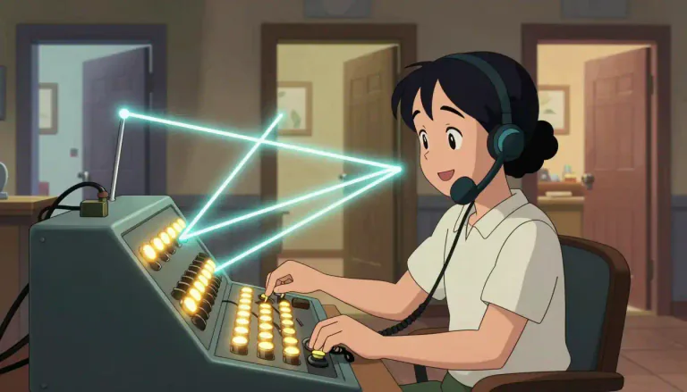 Visual representation of "switchboard" - A system used to direct phone calls to different places or people.